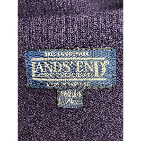 VTG Land's End Sweater Men's XL Navy Blue 100% Lambswool V-Neck Made In England - Picture 4 of 5